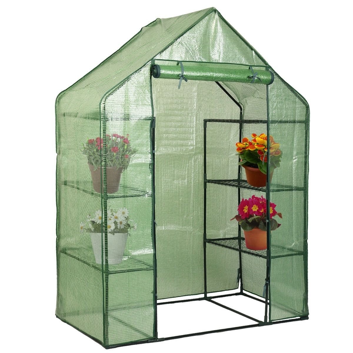 Mini Portable 4 Tier 8 Shelves Walk-in Plant Greenhouse Doba green